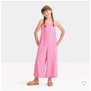 Girls Wide Leg Loose Jumpsuit. Cat & Jack Pink Floral Pink size Medium